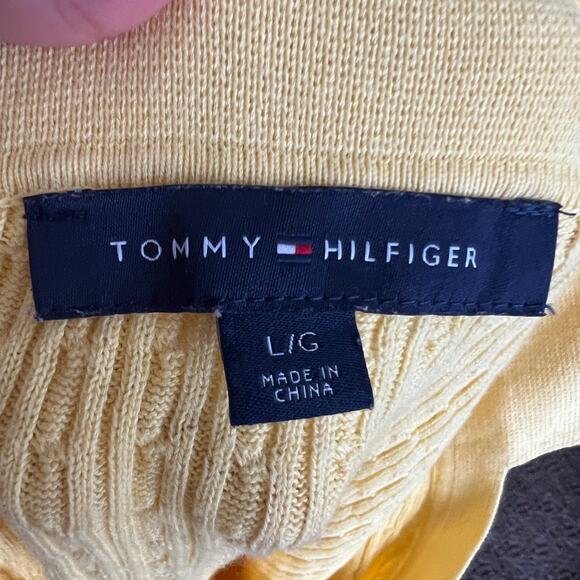 Tommy Hilfiger Yellow Cable Knit Sweater, Preppy Y2K Classic Retro Coastal Large - Picture 4 of 8